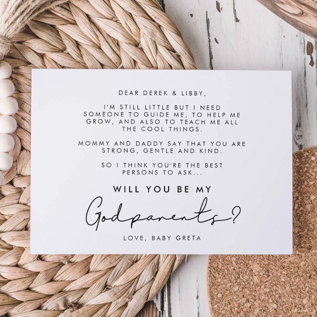 Minimalist handwritten Godparents proposal card (Creator Uploaded)