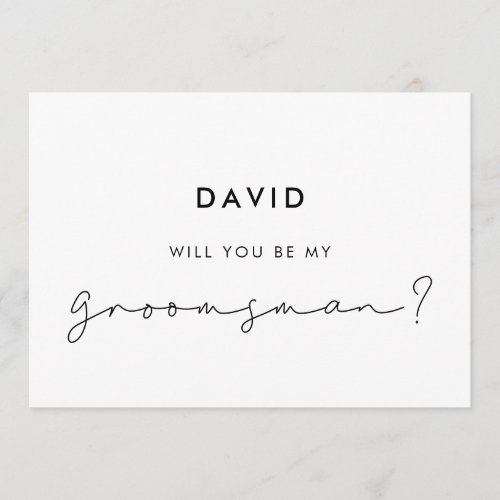 Minimalist handwritten groomsman proposal card