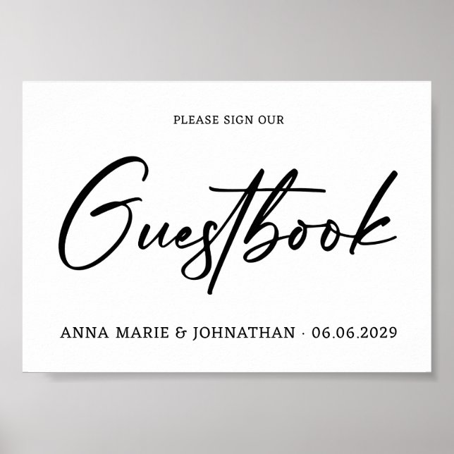 Minimalist Handwritten Guestbook Wedding Sign (Front)