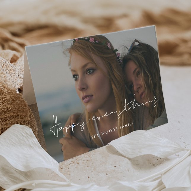 Minimalist Handwritten Happy Everything Photo Holiday Card (Creator Uploaded)