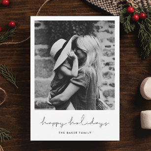 Minimalist handwritten Happy holidays photo Holiday Card