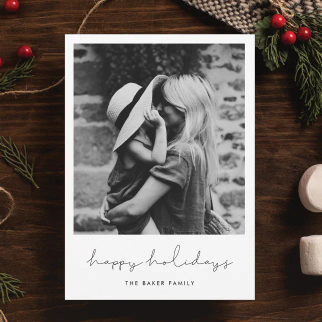 Minimalist handwritten Happy holidays photo Holiday Card | Zazzle