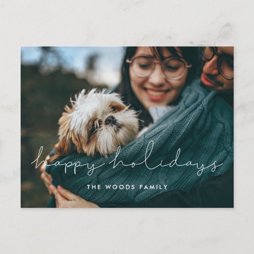 Minimalist handwritten Happy Holidays photo Holiday Postcard