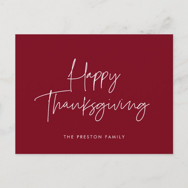 Minimalist handwritten Happy Thanksgiving Postcard (Front)
