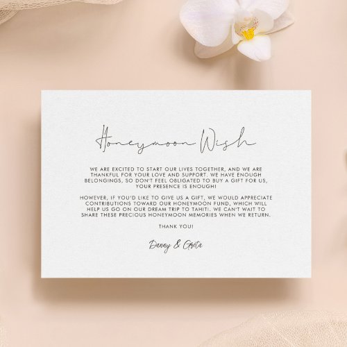 Minimalist handwritten Honeymoon wish Enclosure Card