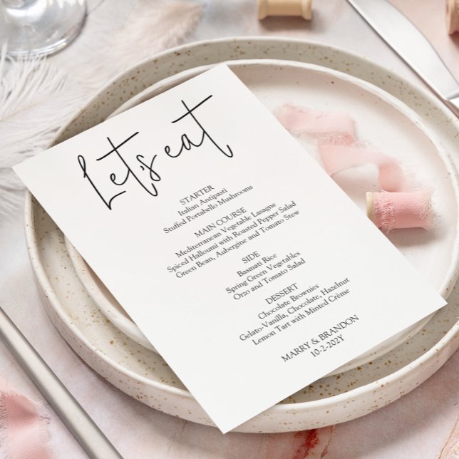 Minimalist Handwritten Let's eat Wedding Menu Card (Creator Uploaded)