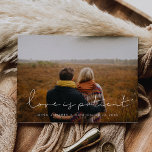 Minimalist handwritten Love is patient update Postcard<br><div class="desc">You have to postpone or cancel your wedding or celebration? Share the news with this lovely photo postcard,  fully customizable font and colors.</div>