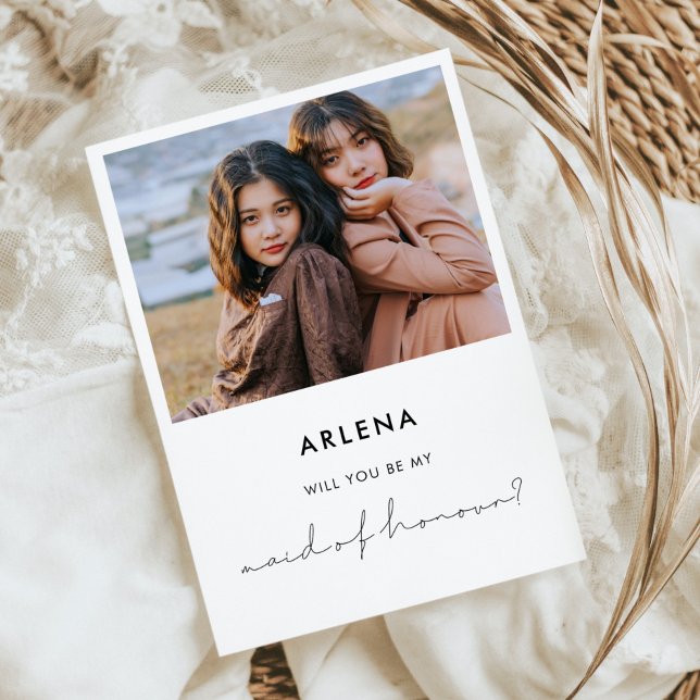 Minimalist handwritten Maid of Honour photo card (Creator Uploaded)