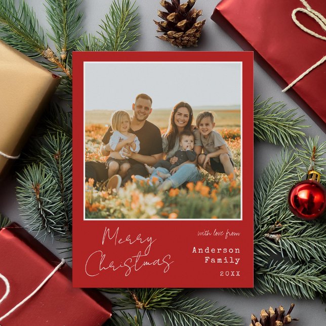 Minimalist Handwritten Merry Christmas Photo Holiday Card (Creator Uploaded)