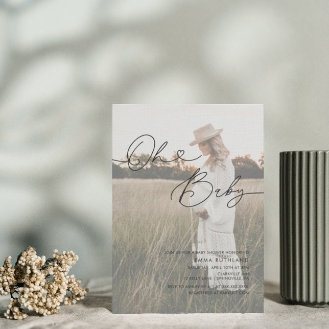 Minimalist Handwritten Photo Heart Baby Shower Inv Invitation (Creator Uploaded)
