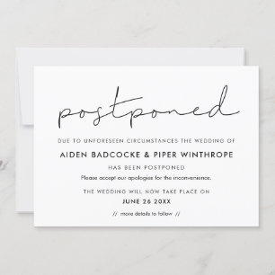 Minimalist handwritten postponed announcement
