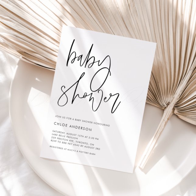 Minimalist Handwritten Script Black Baby Shower Invitation (Creator Uploaded)
