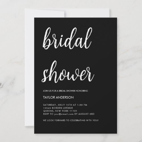 Minimalist Handwritten Script Black Bridal Shower Invitation