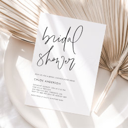 Minimalist Handwritten Script Black Bridal Shower Invitation