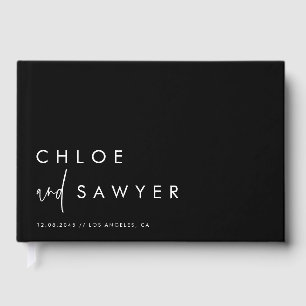 Minimalist Handwritten Script Black Photo Wedding Guest Book