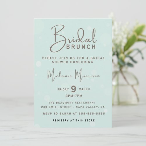 Minimalist Handwritten Script Brown Bridal Brunch  Invitation