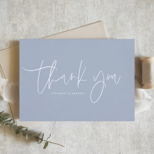 Minimalist Handwritten Script Dusty Blue Letterpress Thank You Card