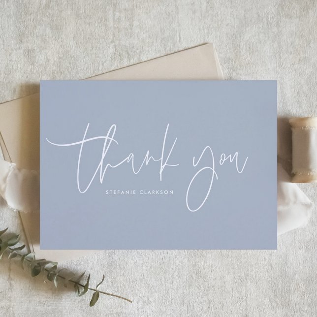 Minimalist Handwritten Script Dusty Blue Letterpress Thank You Card (Customizable thank you card featuring minimalist script. Available in other colors. )