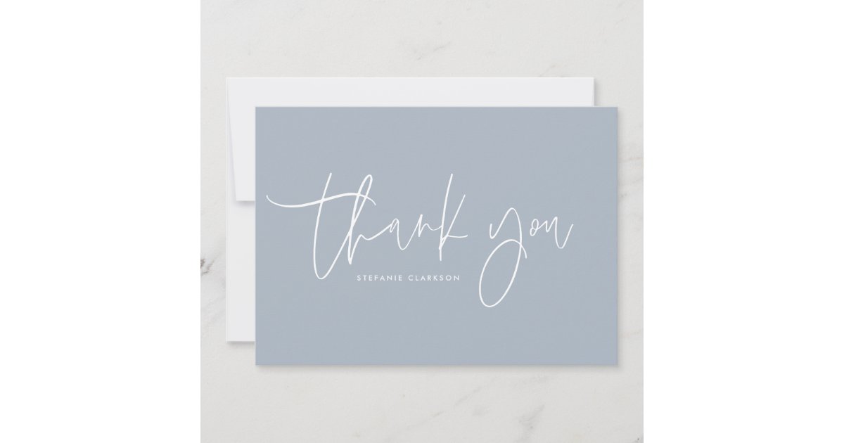 Minimalist Handwritten Script Dusty Blue Thank You Card | Zazzle