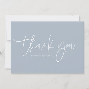 Minimalist Handwritten Script Dusty Blue Thank You Card
