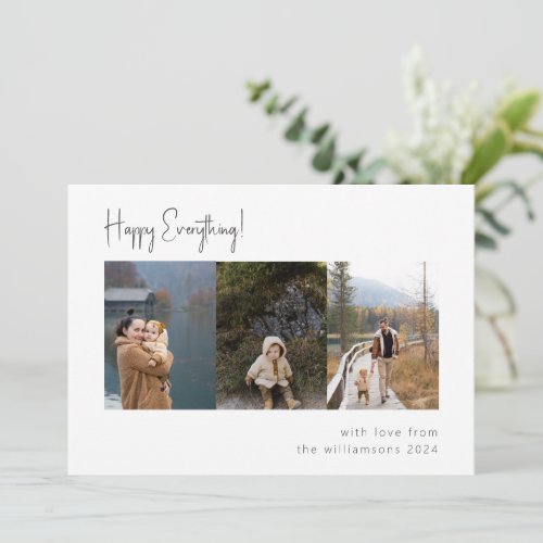 Minimalist Handwritten Script Multi Photo Four Holiday Card