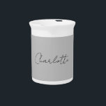 Minimalist Handwritten Script Name Grey Beverage Pitcher<br><div class="desc">This template can be customized to meet all professional occupations.</div>