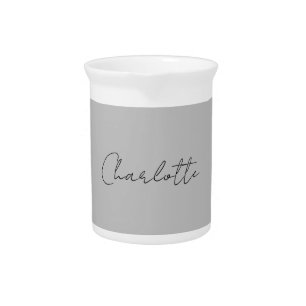Minimalist Handwritten Script Name Grey Beverage Pitcher