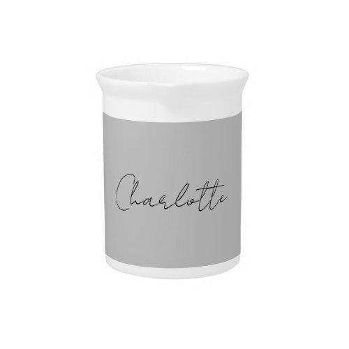 Minimalist Handwritten Script Name Grey Beverage Pitcher