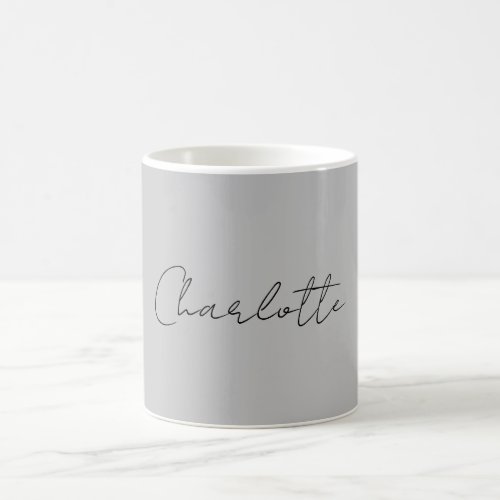Minimalist Handwritten Script Name Grey Coffee Mug