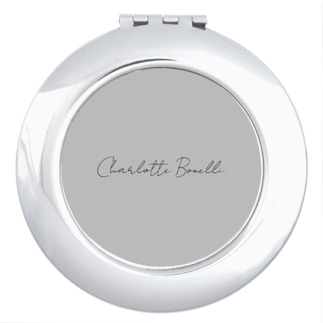 Minimalist Handwritten Script Name Grey Compact Mirror (Front)