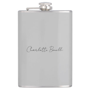 Minimalist Handwritten Script Name Grey Flask