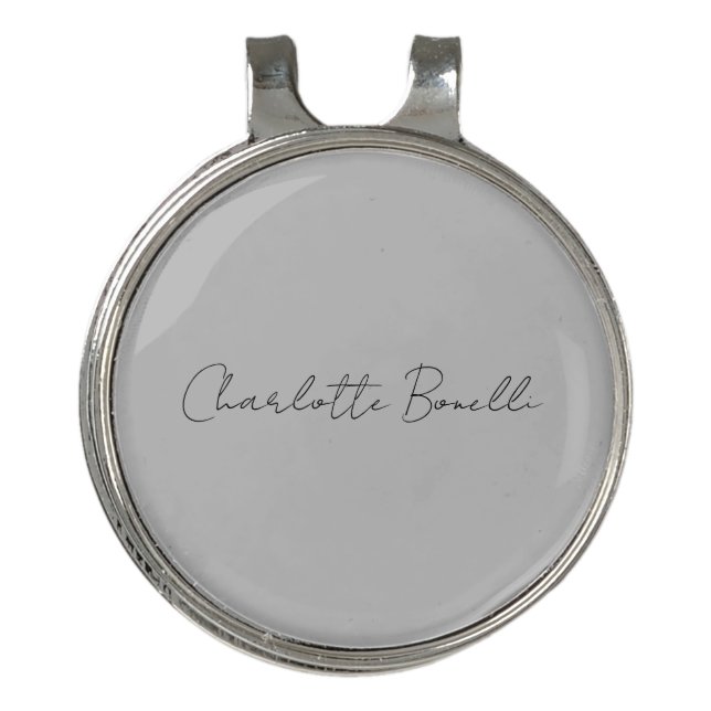 Minimalist Handwritten Script Name Grey Golf Hat Clip (Front)