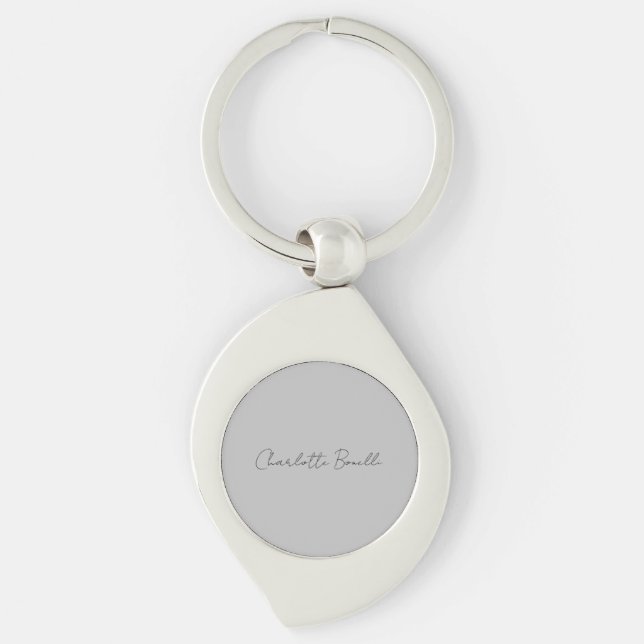 Minimalist Handwritten Script Name Grey Keychain (Front)