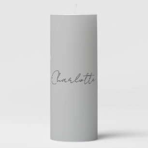 Minimalist Handwritten Script Name Grey Pillar Candle