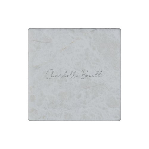 Minimalist Handwritten Script Name Grey Stone Magnet