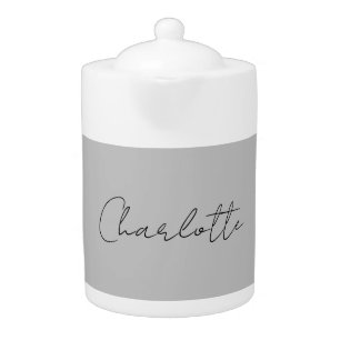 Minimalist Handwritten Script Name Grey Teapot