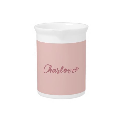 Minimalist Handwritten Script Name Rose Gold Beverage Pitcher