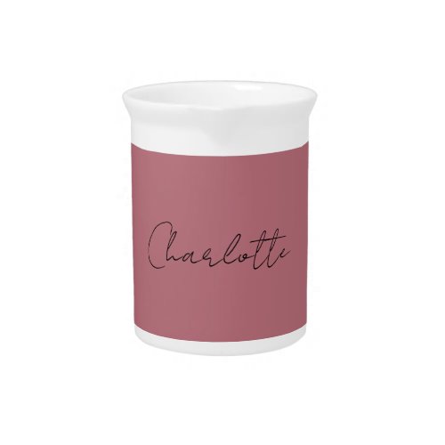 Minimalist Handwritten Script Name Rose Gold Beverage Pitcher