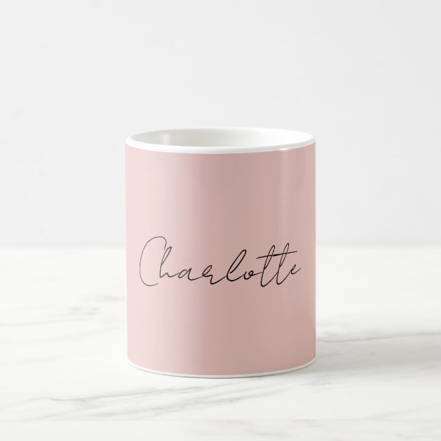 Minimalist Handwritten Script Name Rose Gold Coffee Mug (Center)