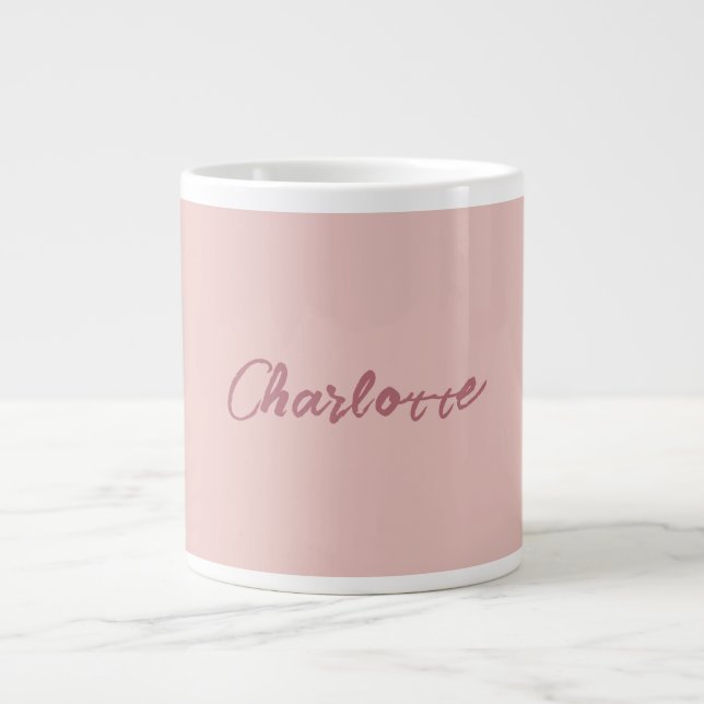 Minimalist Handwritten Script Name Rose Gold Giant Coffee Mug (Front)