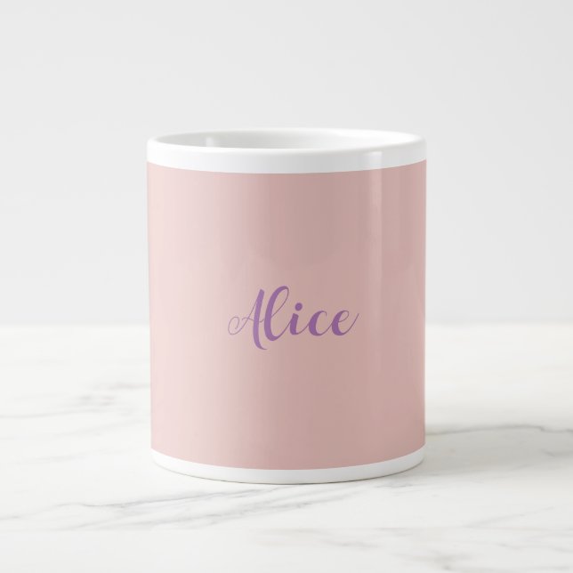 Minimalist Handwritten Script Name Rose Gold Giant Coffee Mug (Front)