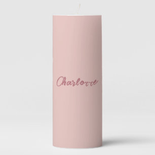 Minimalist Handwritten Script Name Rose Gold Pillar Candle
