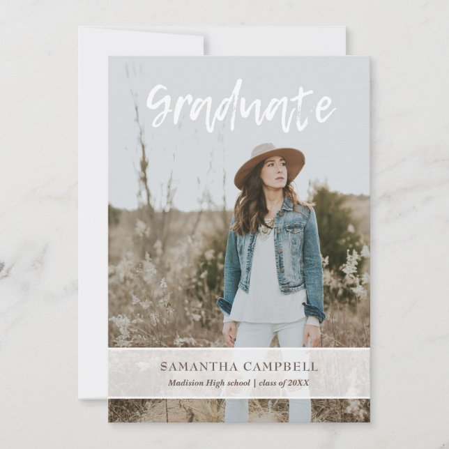 Minimalist Handwritten Script Photo Graduation Announcement (Front)