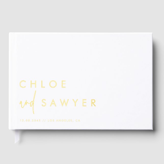 Minimalist Handwritten Script Photo Wedding Foil Guest Book (Front)