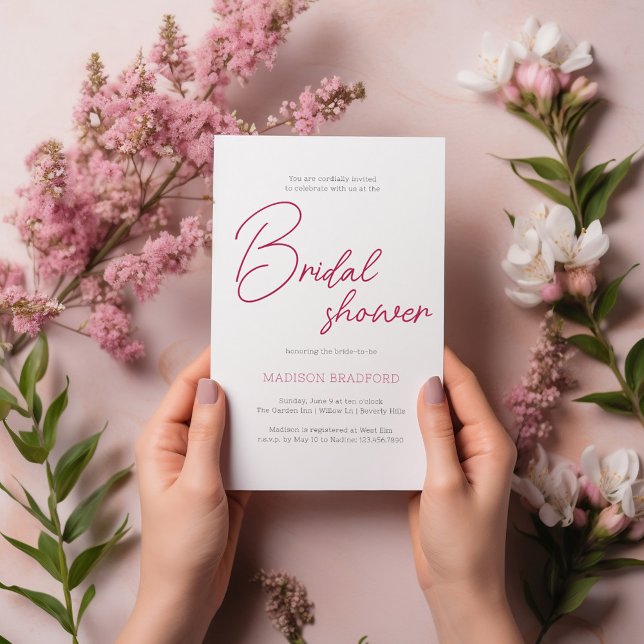Minimalist Handwritten Script Pink Bridal Shower Invitation (Creator Uploaded)
