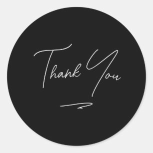 Minimalist Handwritten Script Thank You Black Classic Round Sticker