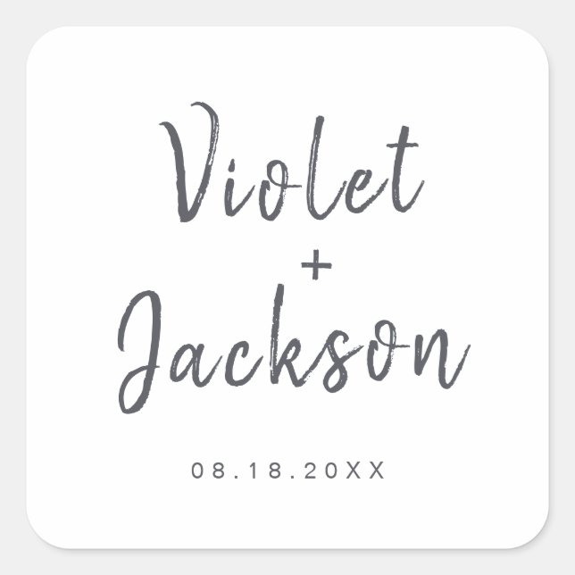 Minimalist handwritten script wedding favor square sticker (Front)