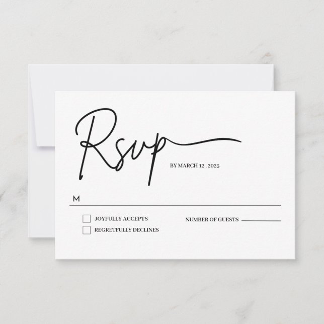 Minimalist Handwritten script wedding RSVP card (Front)