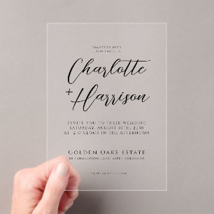 Minimalist Handwritten Script Wedding Transparent Acrylic Invitations