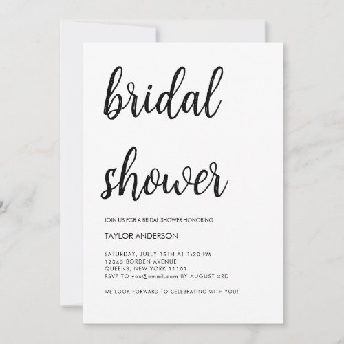Minimalist Handwritten Script White Bridal Shower Invitation